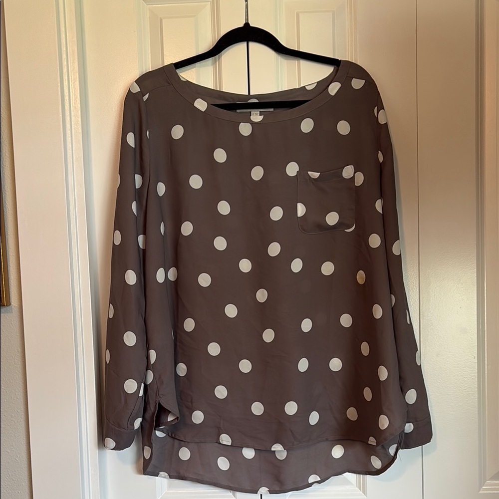 Brown and White Relaxed Boxy Long Sleeve Blouse